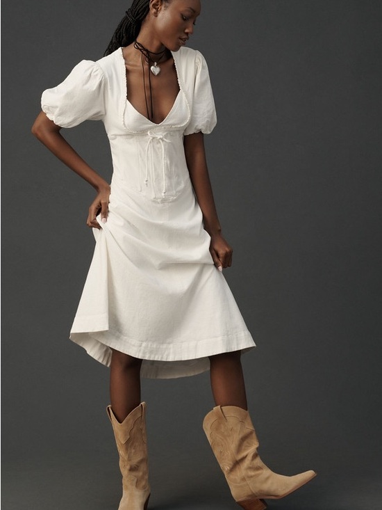 Maeve Dresses & Skirts - Maeve Anthropologie Corset Linen Midi Dress
